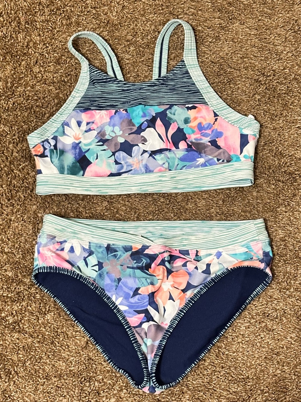 Athleta Girl Floral Two-Piece Swim Set - Mint, Navy & Multicolor size 12